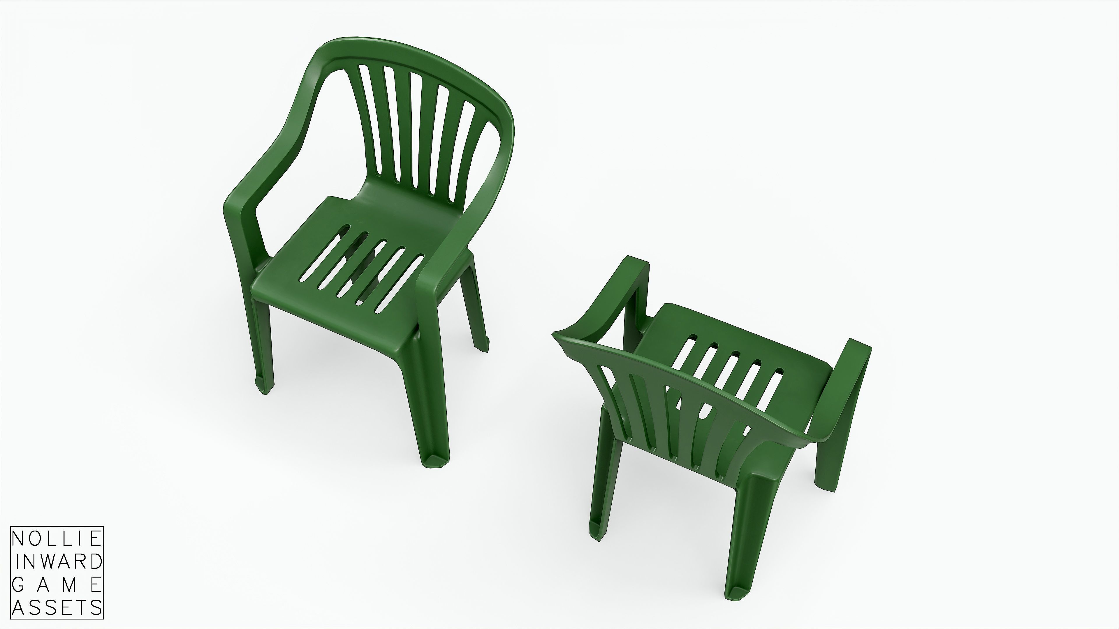 Garden Plastic Chair Green - 3 Versions Low-poly 3D model_8