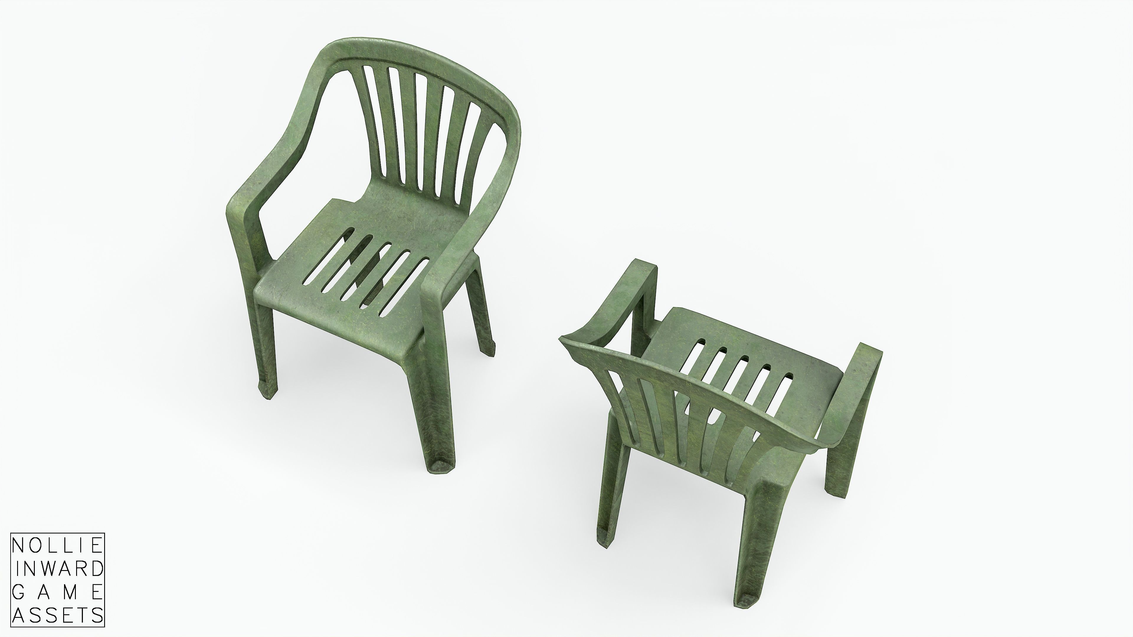 Garden Plastic Chair Green - 3 Versions Low-poly 3D model_10