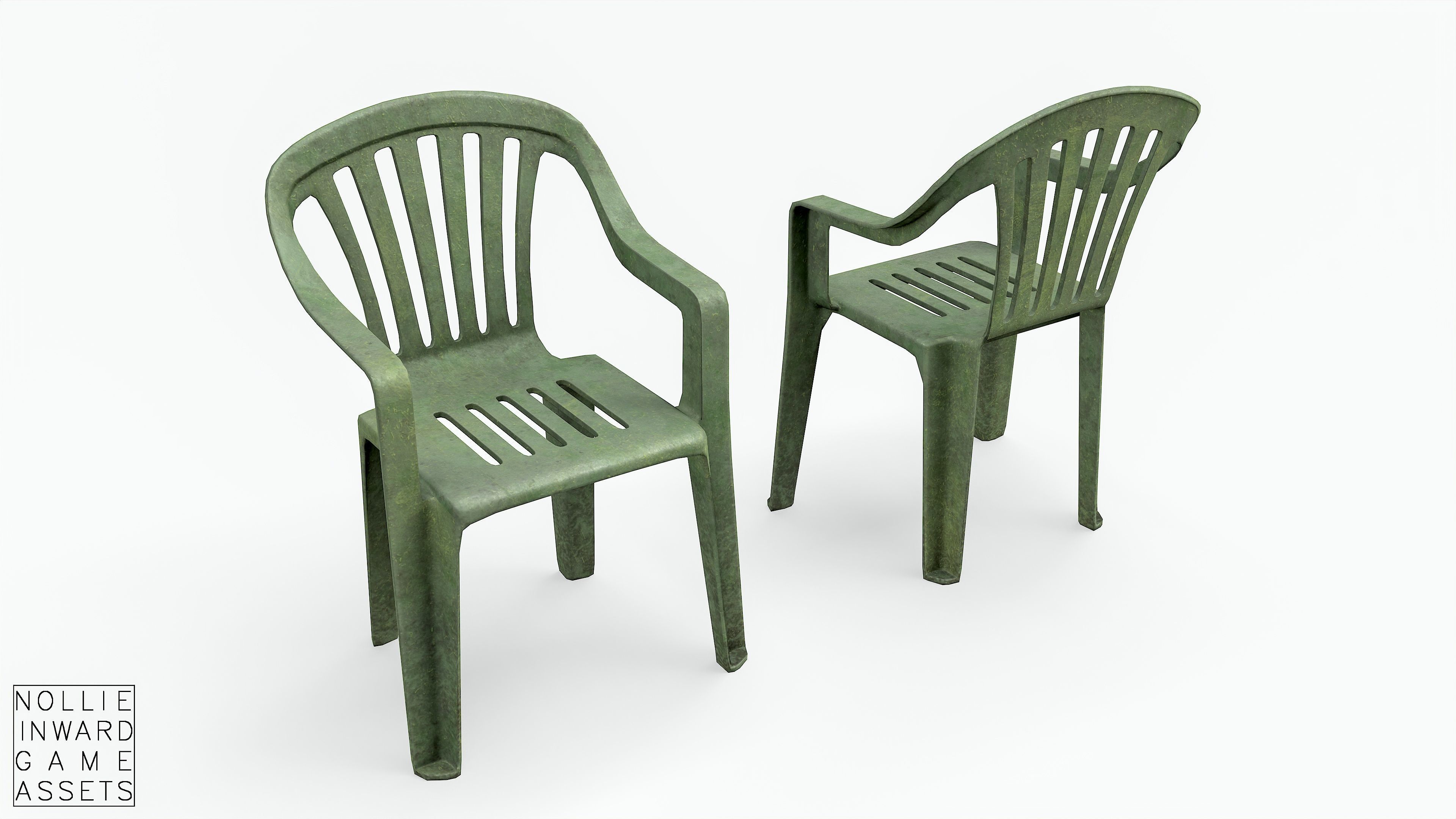 Garden Plastic Chair Green - 3 Versions Low-poly 3D model_7