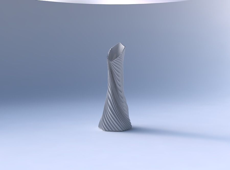Vase twisted squeezed and bent hexagon with wavy extruded lin... 3D print model_4