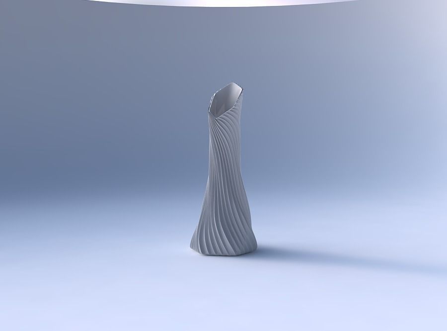 Vase twisted squeezed and bent hexagon with wavy extruded lin... 3D print model_4