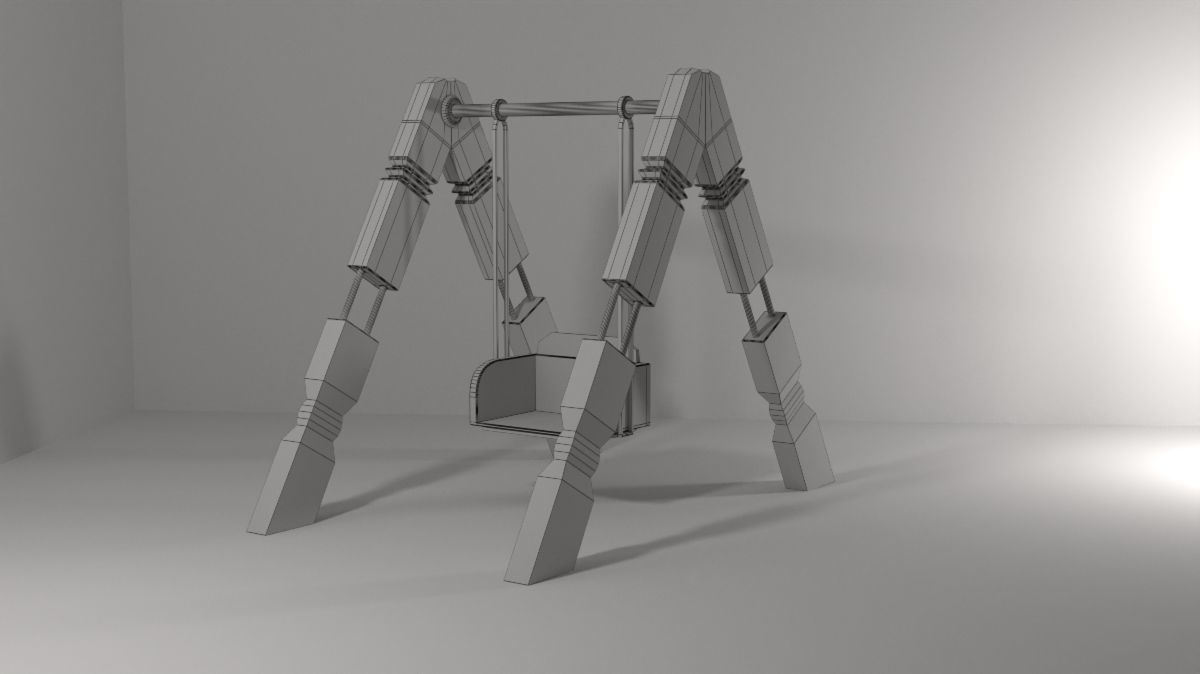 Wooden swing Low-poly 3D model_7