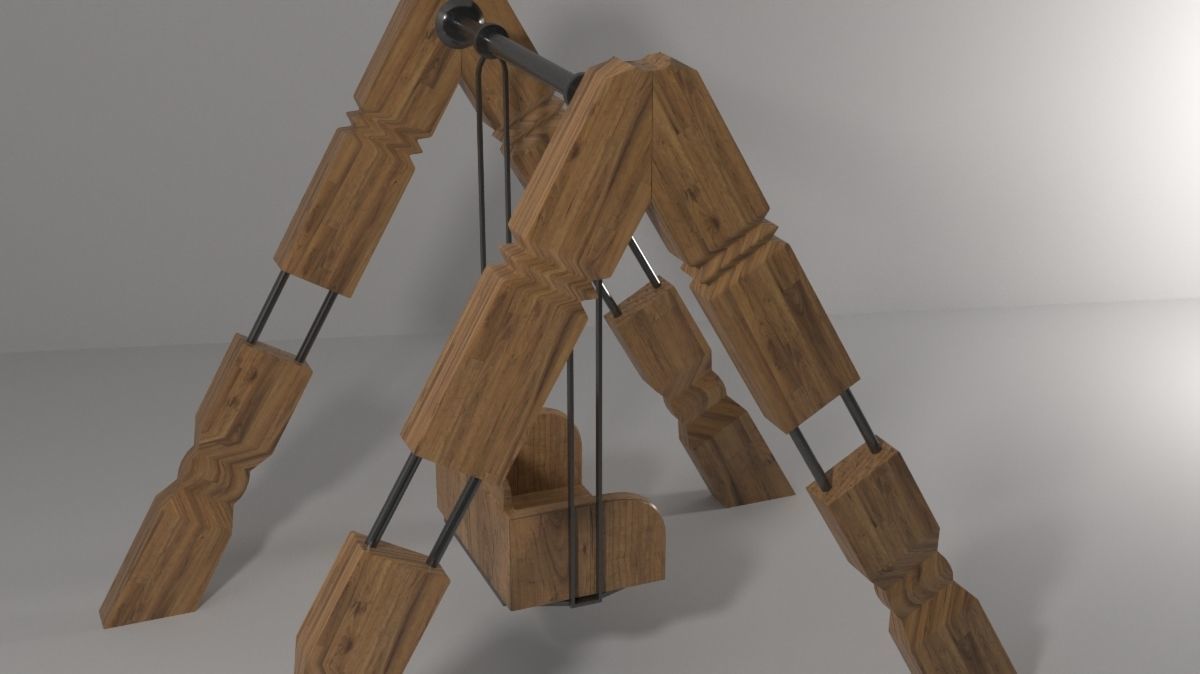 Wooden swing Low-poly 3D model_6