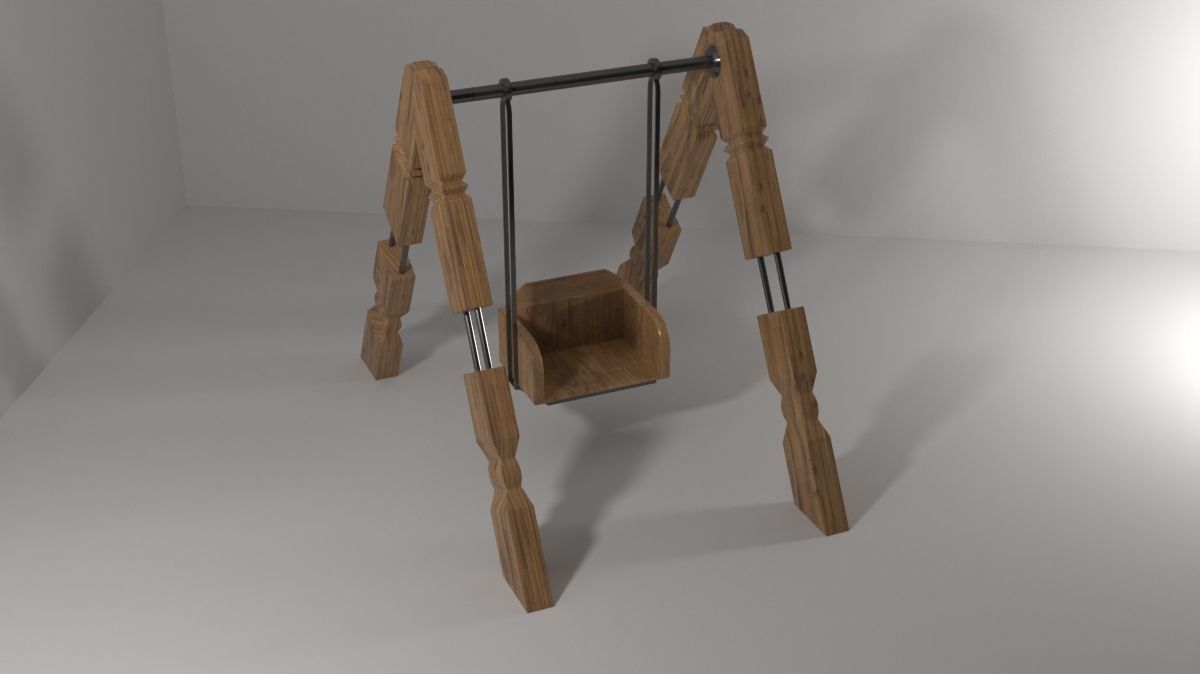 Wooden swing Low-poly 3D model_3