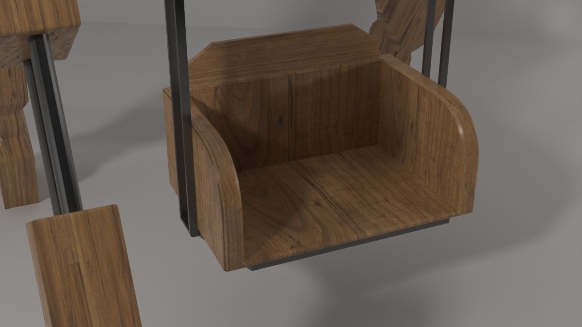 Wooden swing Low-poly 3D model_4