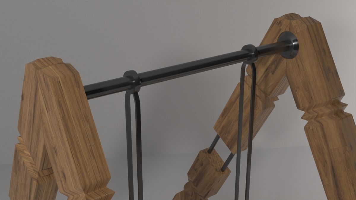 Wooden swing Low-poly 3D model_5