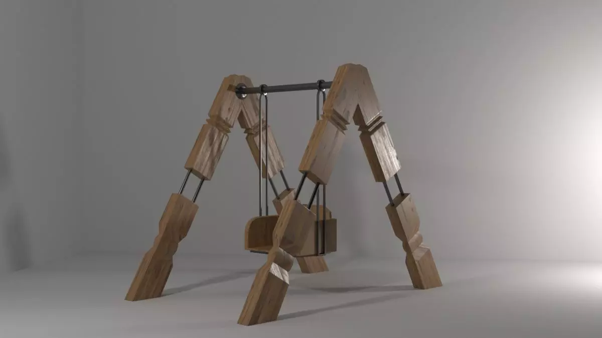 Wooden swing Low-poly 3D model_0