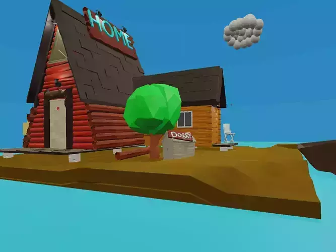 homey island with house