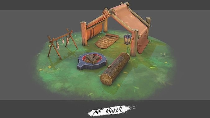 HandPaint Asset Camping Low-poly 3D model