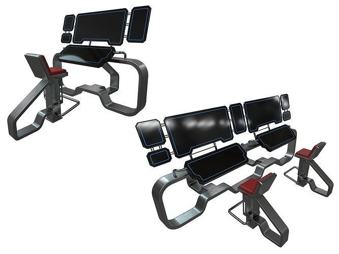 Lowpoly Scifi Computer Control Station Low-poly 3D model