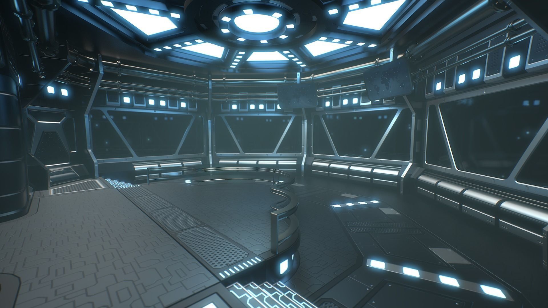 Lowpoly Scifi Control Room Low-poly 3D model_9