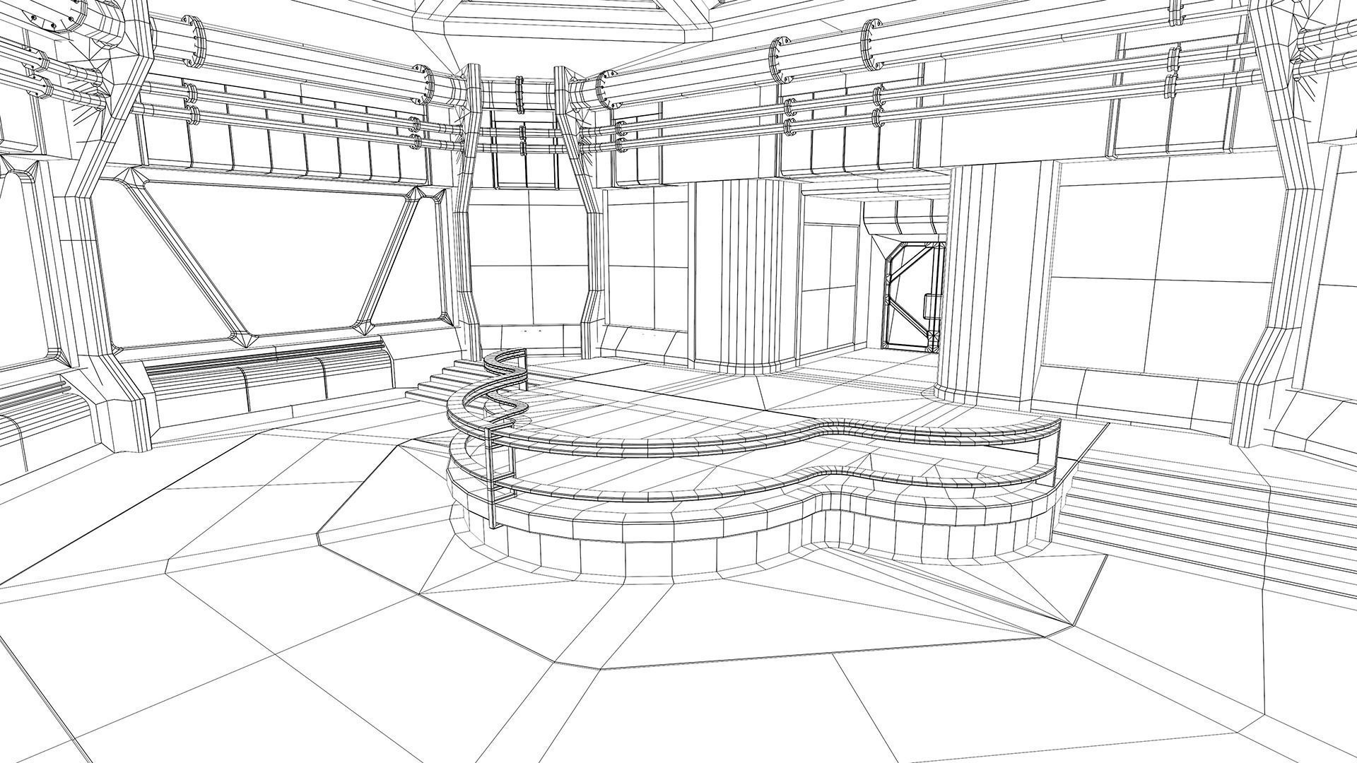 Lowpoly Scifi Control Room Low-poly 3D model_29