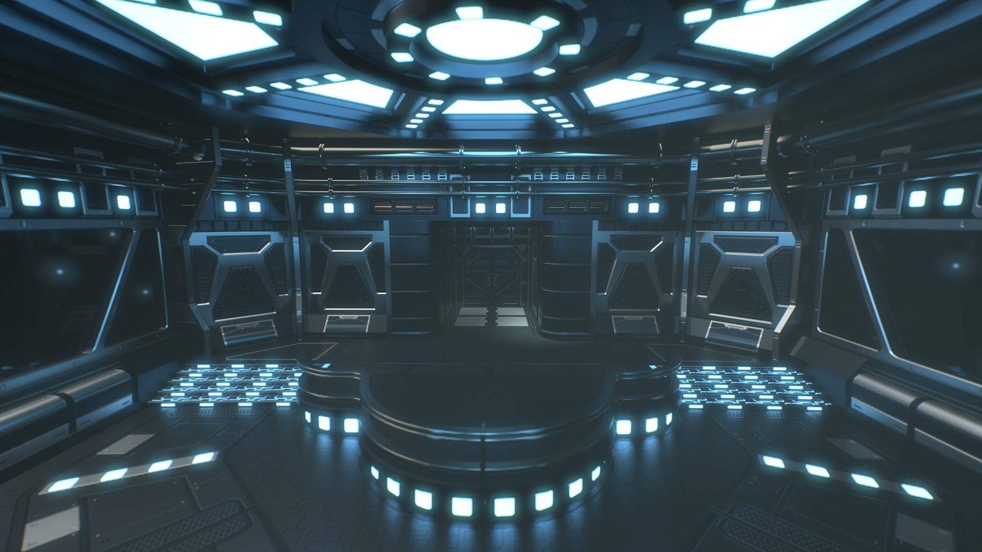 Lowpoly Scifi Control Room Low-poly 3D model_5