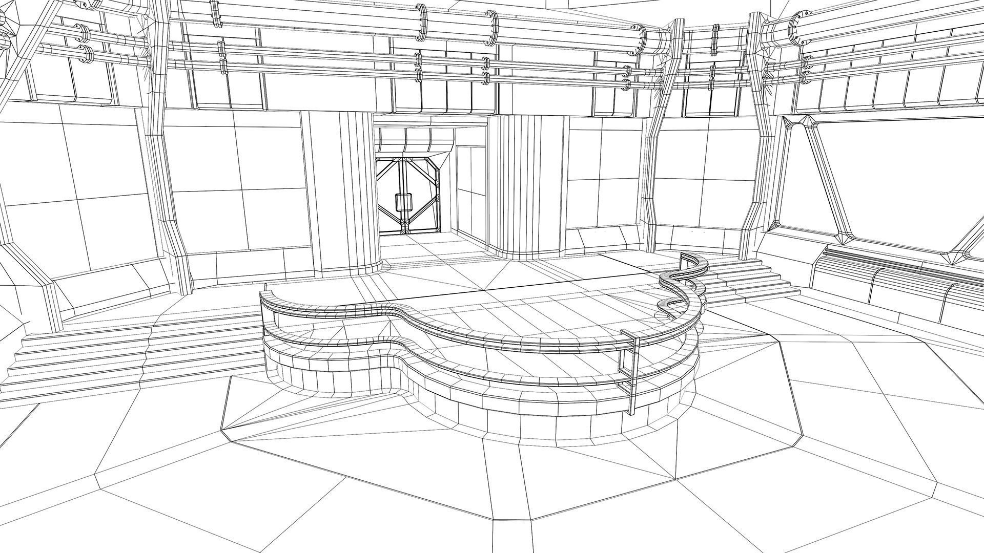 Lowpoly Scifi Control Room Low-poly 3D model_28