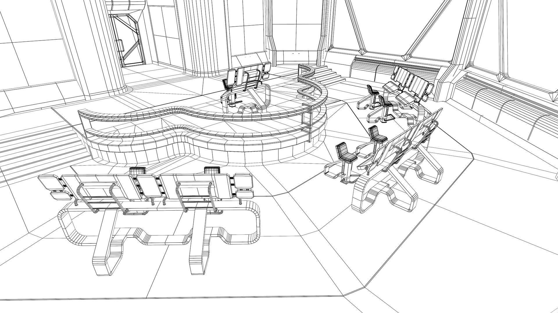 Lowpoly Scifi Control Room Low-poly 3D model_17