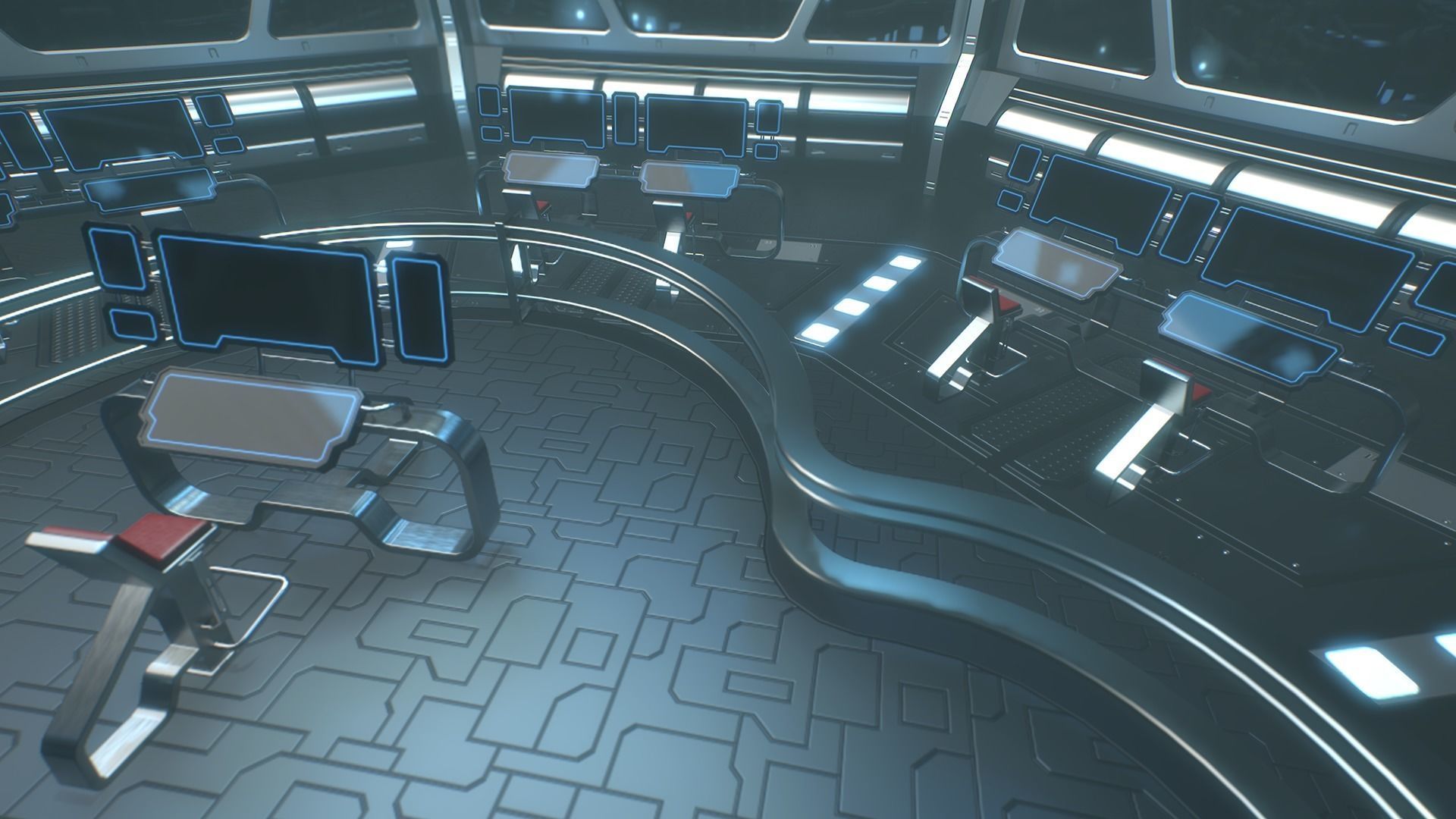 Lowpoly Scifi Control Room Low-poly 3D model_3