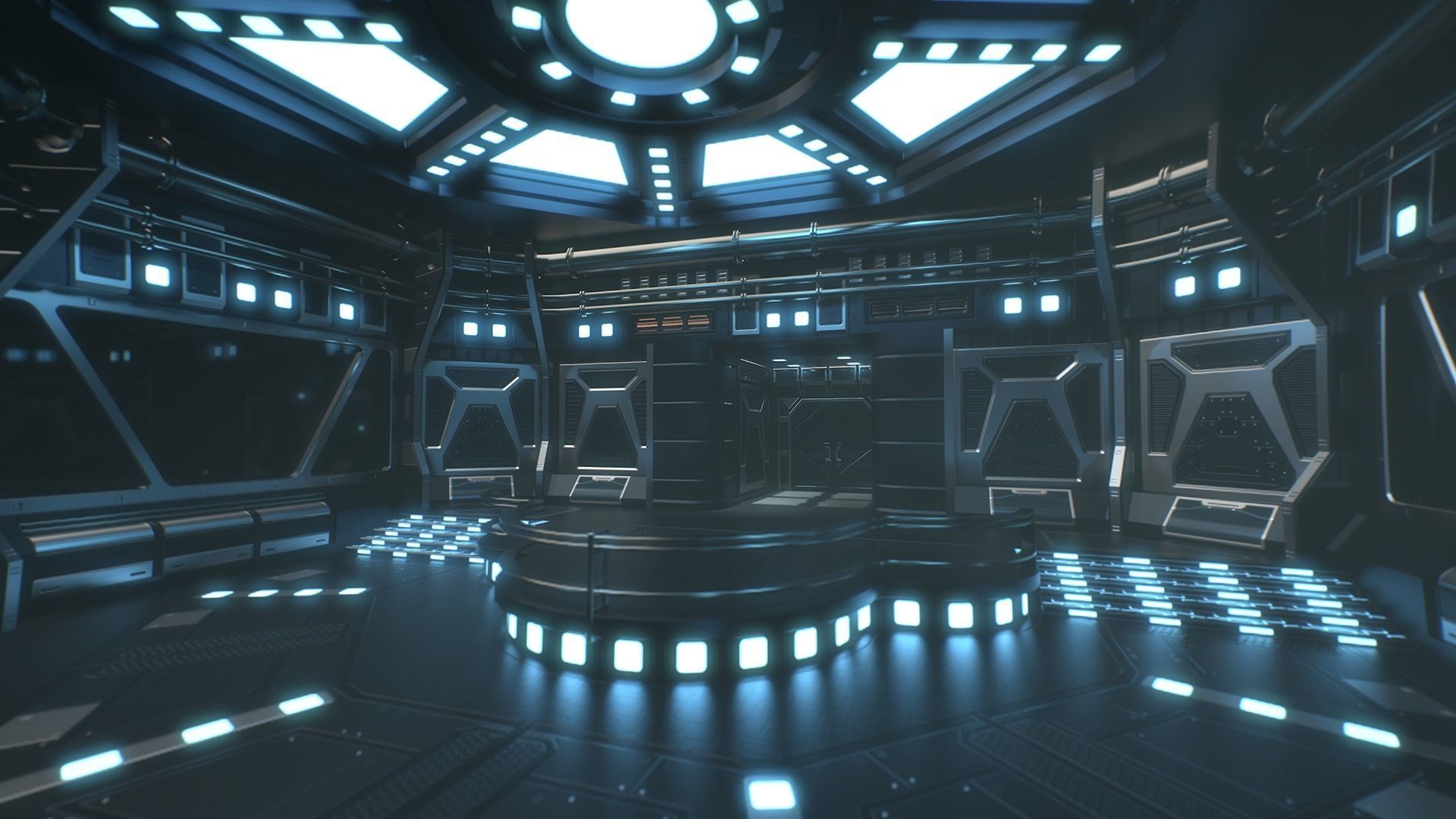 Lowpoly Scifi Control Room Low-poly 3D model_7
