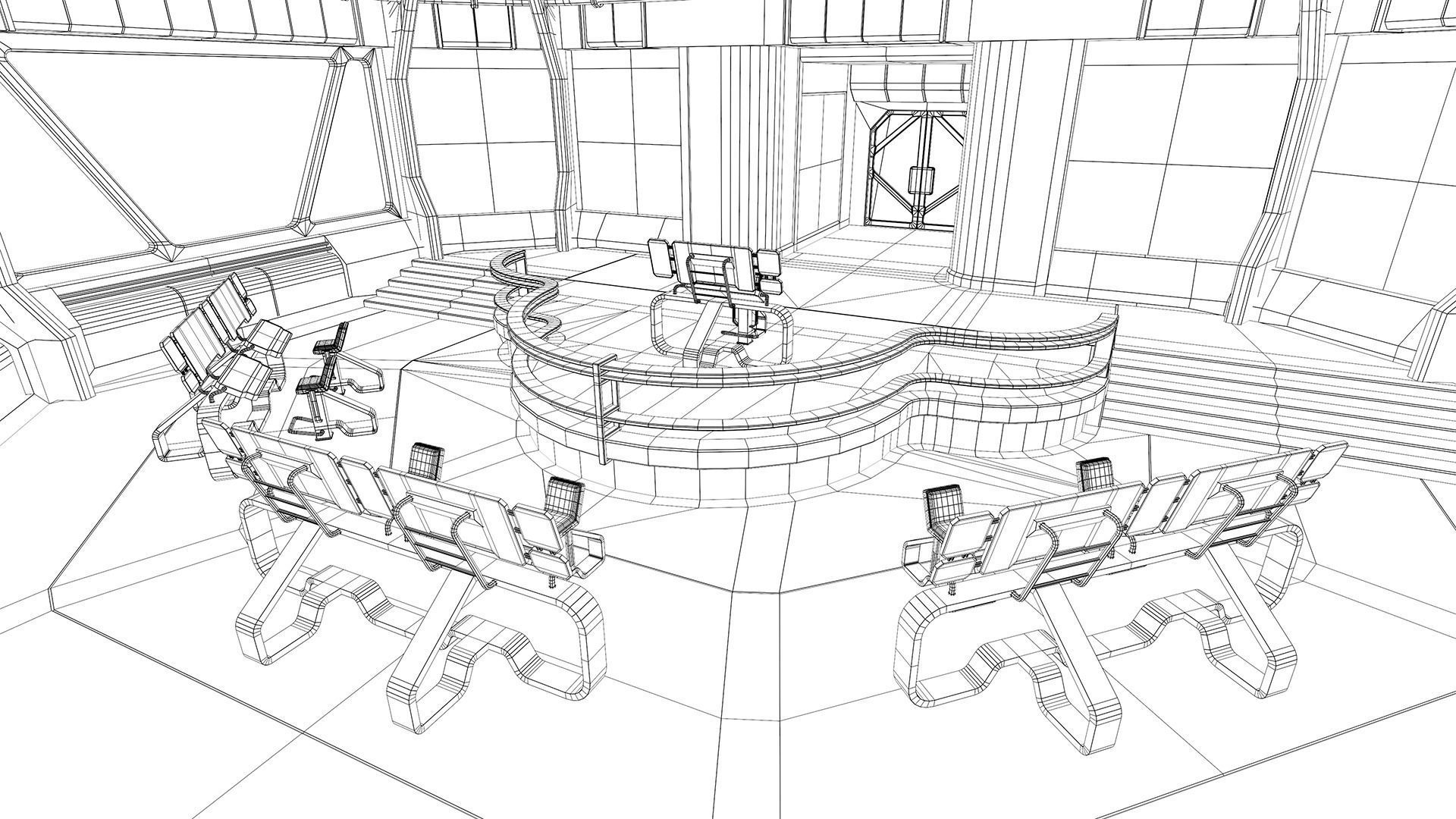 Lowpoly Scifi Control Room Low-poly 3D model_14