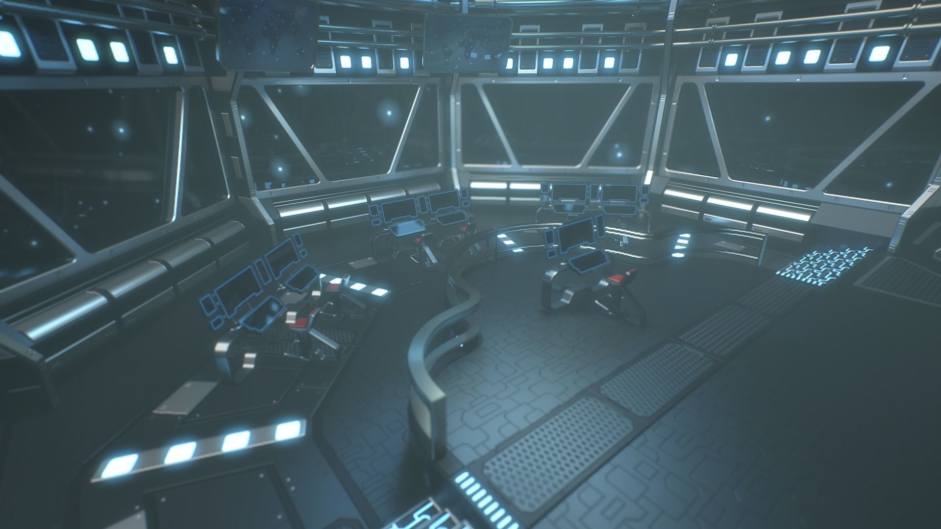 Lowpoly Scifi Control Room Low-poly 3D model_1