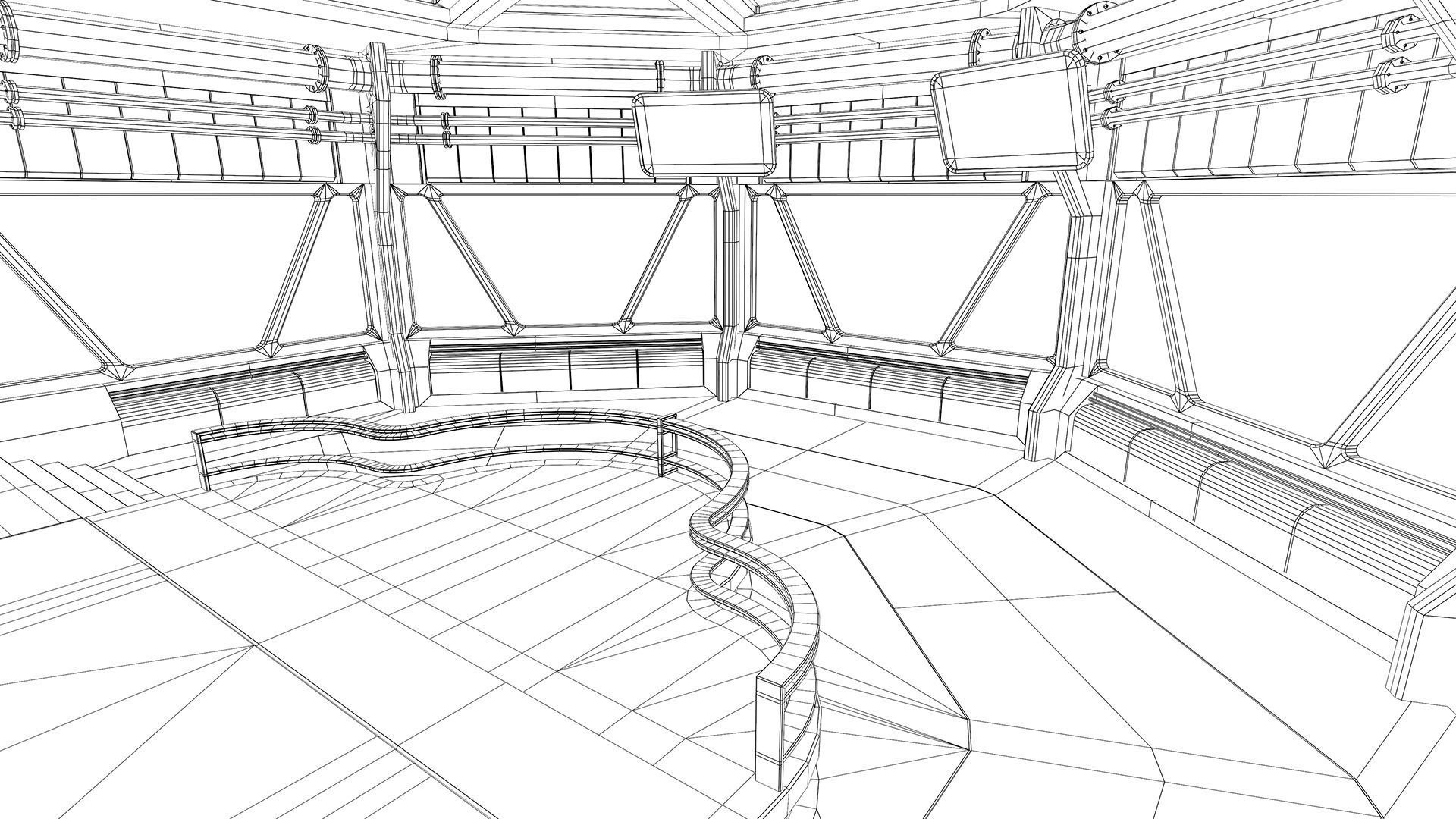 Lowpoly Scifi Control Room Low-poly 3D model_21