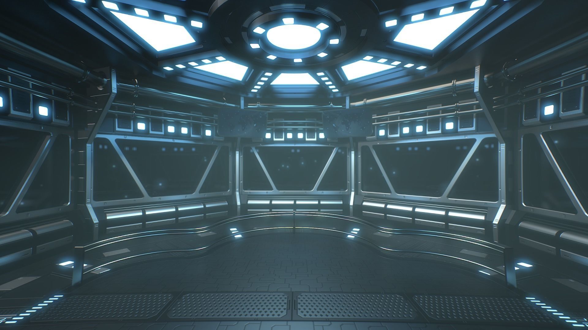 Lowpoly Scifi Control Room Low-poly 3D model_8