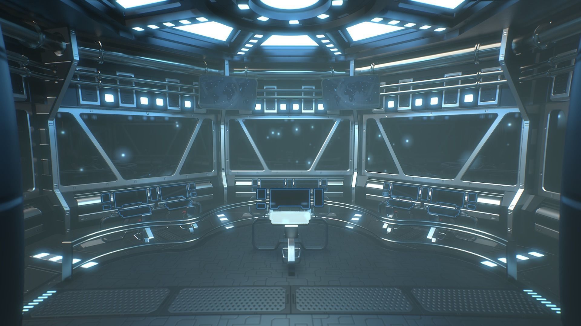 Lowpoly Scifi Control Room Low-poly 3D model_2