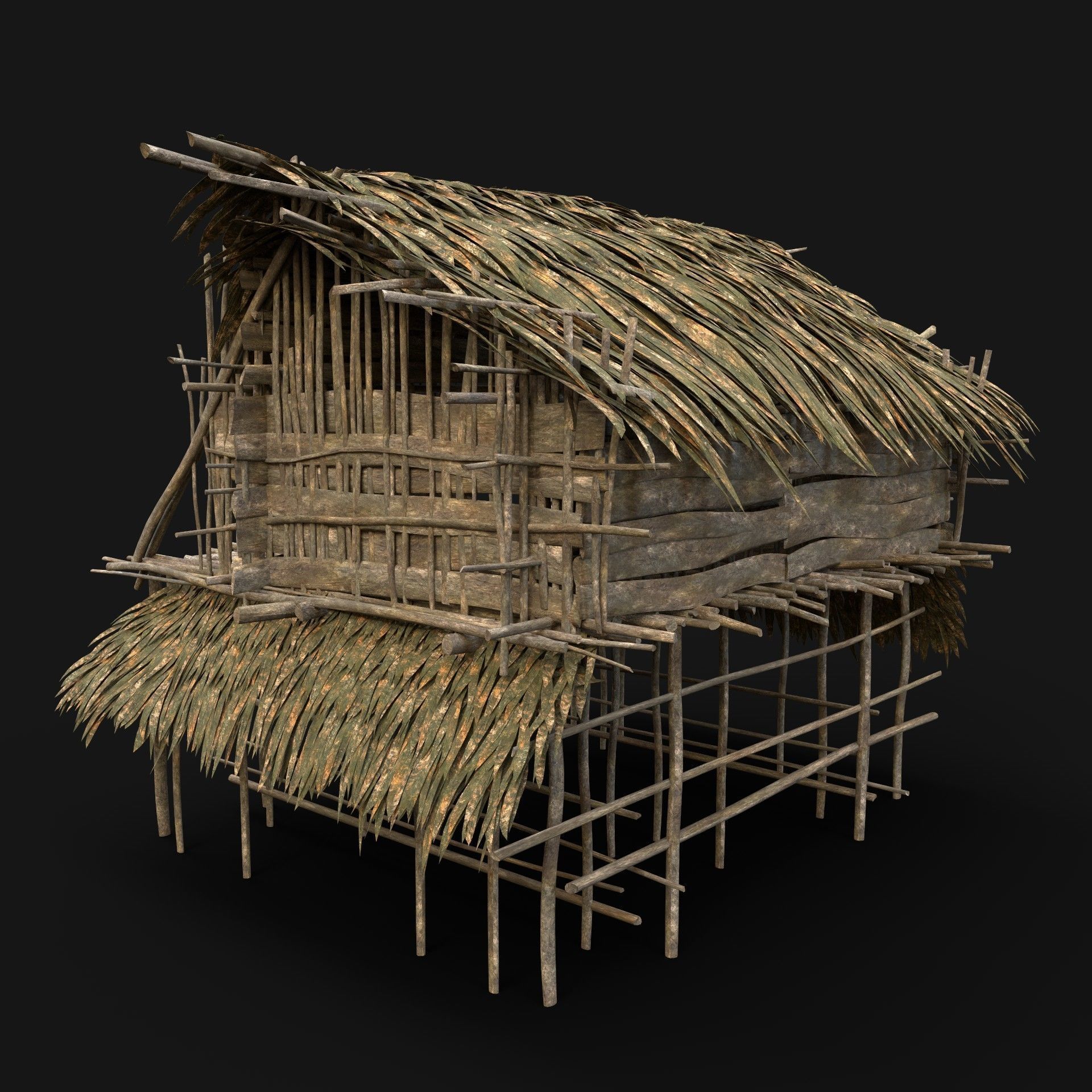 TRIBAL JUNGLE PRIMAL HUT HOUSE REED TREE SURVIVAL NEXTGEN Low-poly 3D model_2