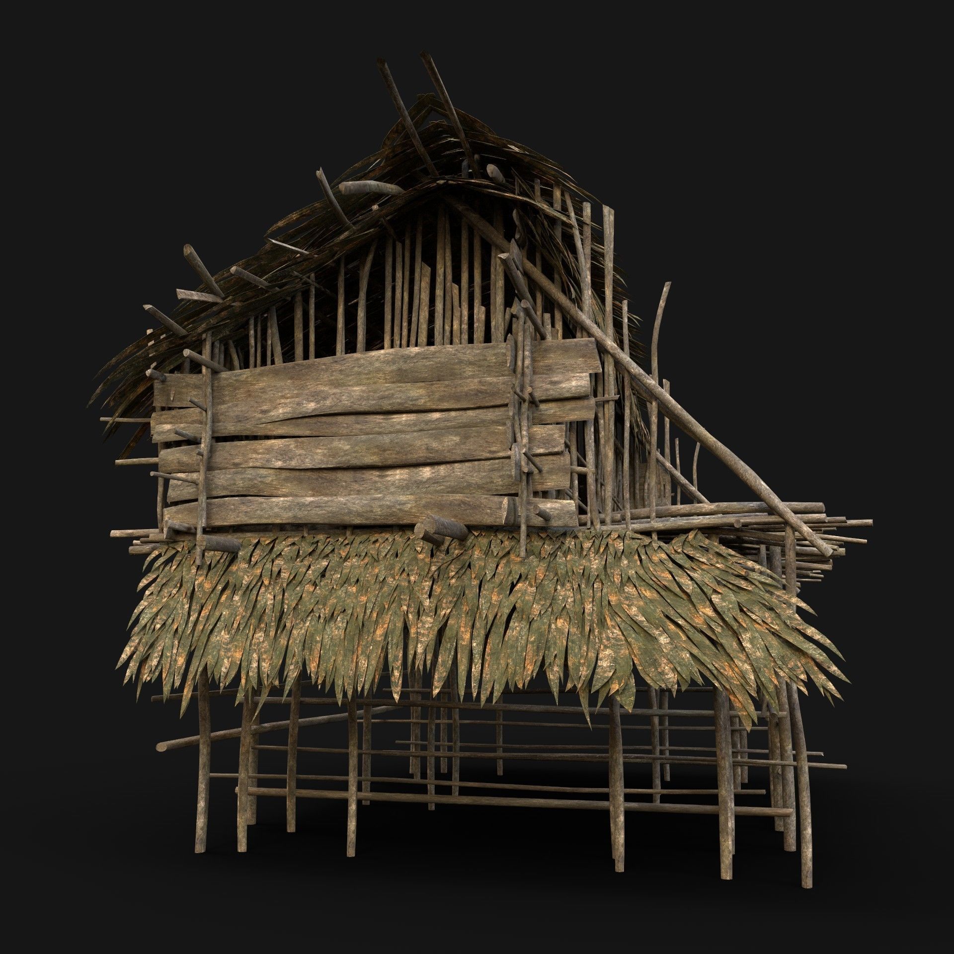 TRIBAL JUNGLE PRIMAL HUT HOUSE REED TREE SURVIVAL NEXTGEN Low-poly 3D model_3