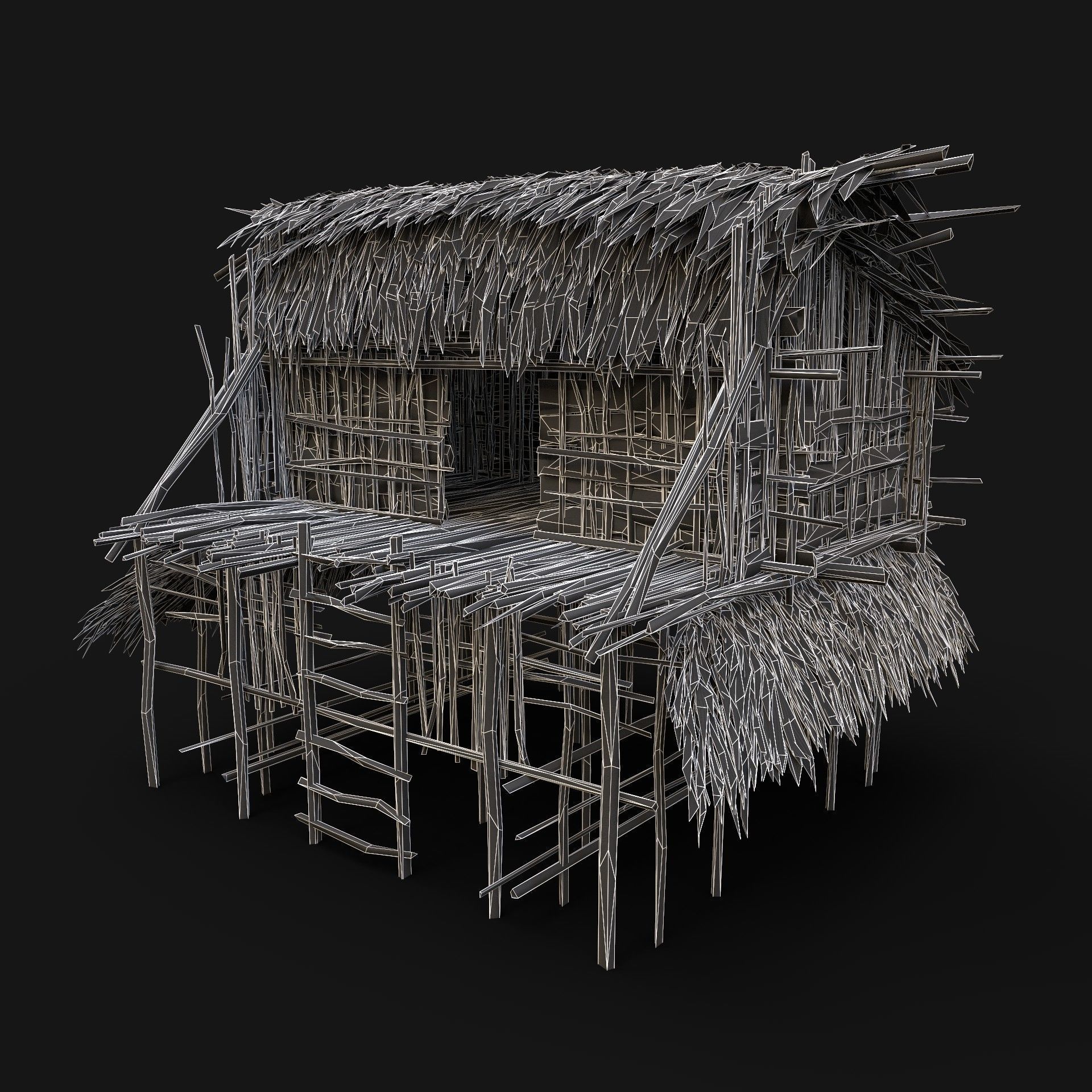 TRIBAL JUNGLE PRIMAL HUT HOUSE REED TREE SURVIVAL NEXTGEN Low-poly 3D model_4