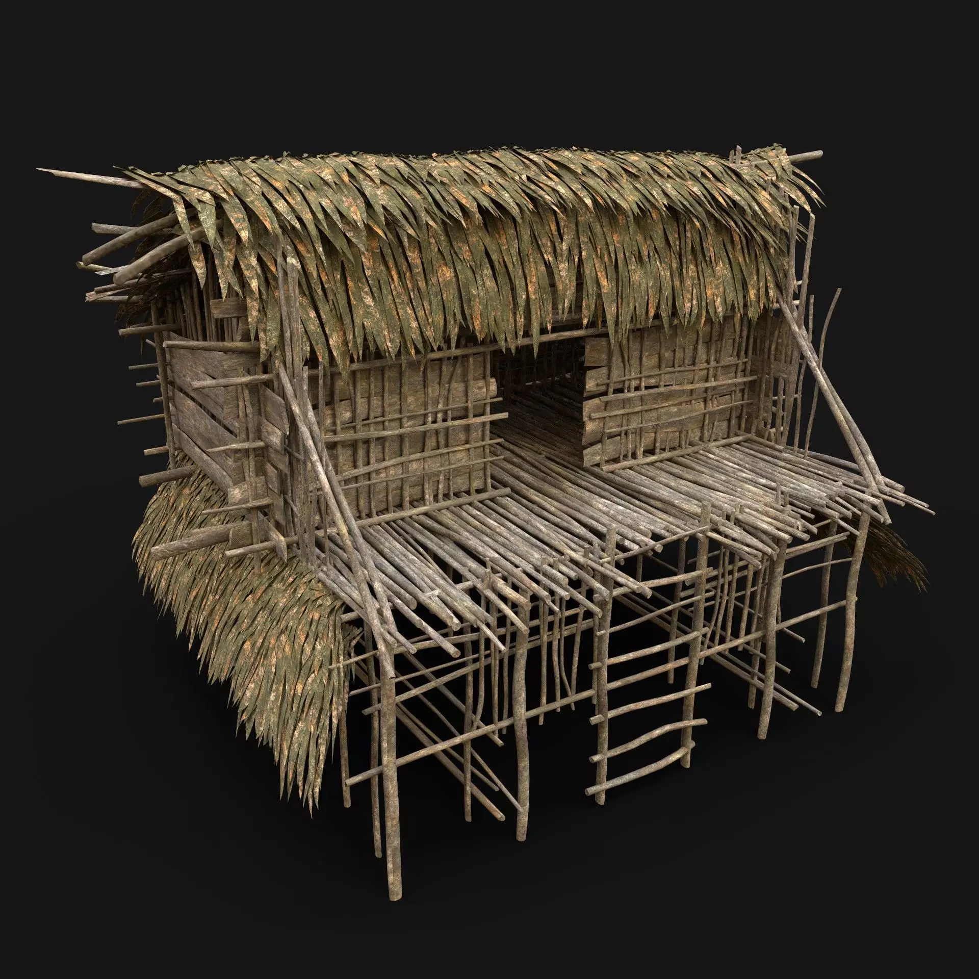TRIBAL JUNGLE PRIMAL HUT HOUSE REED TREE SURVIVAL NEXTGEN Low-poly 3D model_0