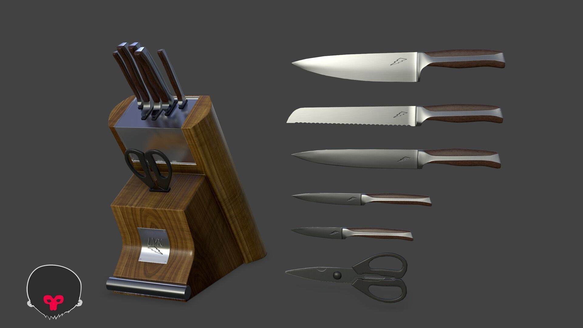 Kitchen knife set Free low-poly 3D model_3