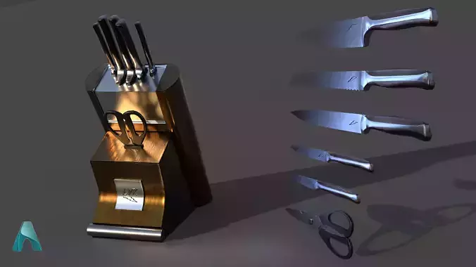 Kitchen knife set Free low-poly 3D model