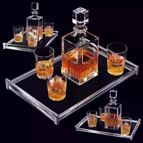 Whiskey set crystal decanter tray