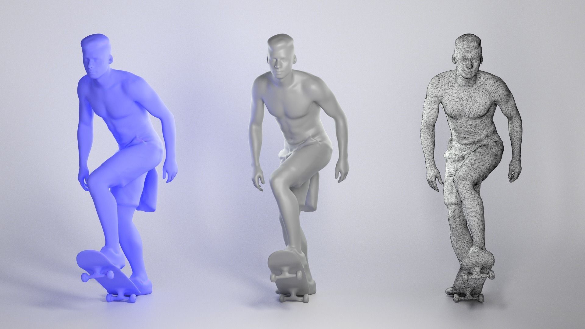 Shirtless man riding on a skateboard 191 Low-poly 3D model_3