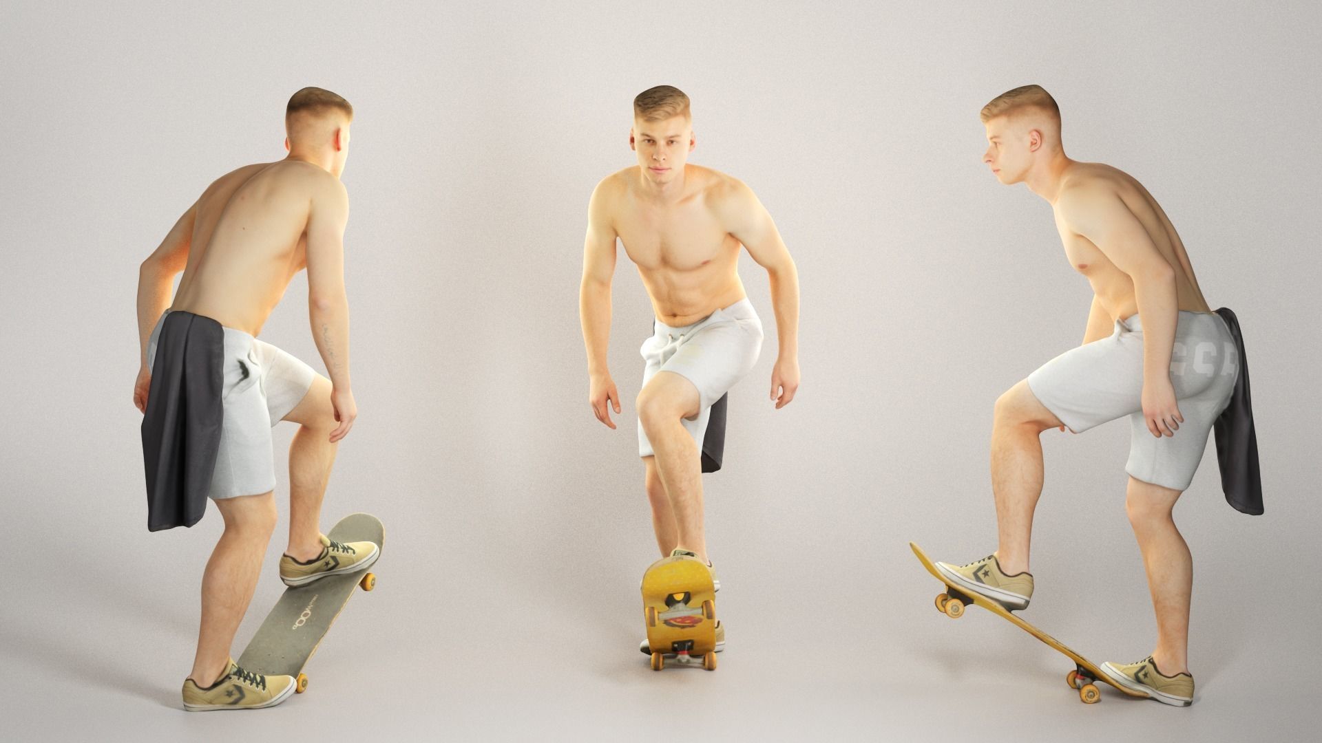 Shirtless man riding on a skateboard 191 Low-poly 3D model_2