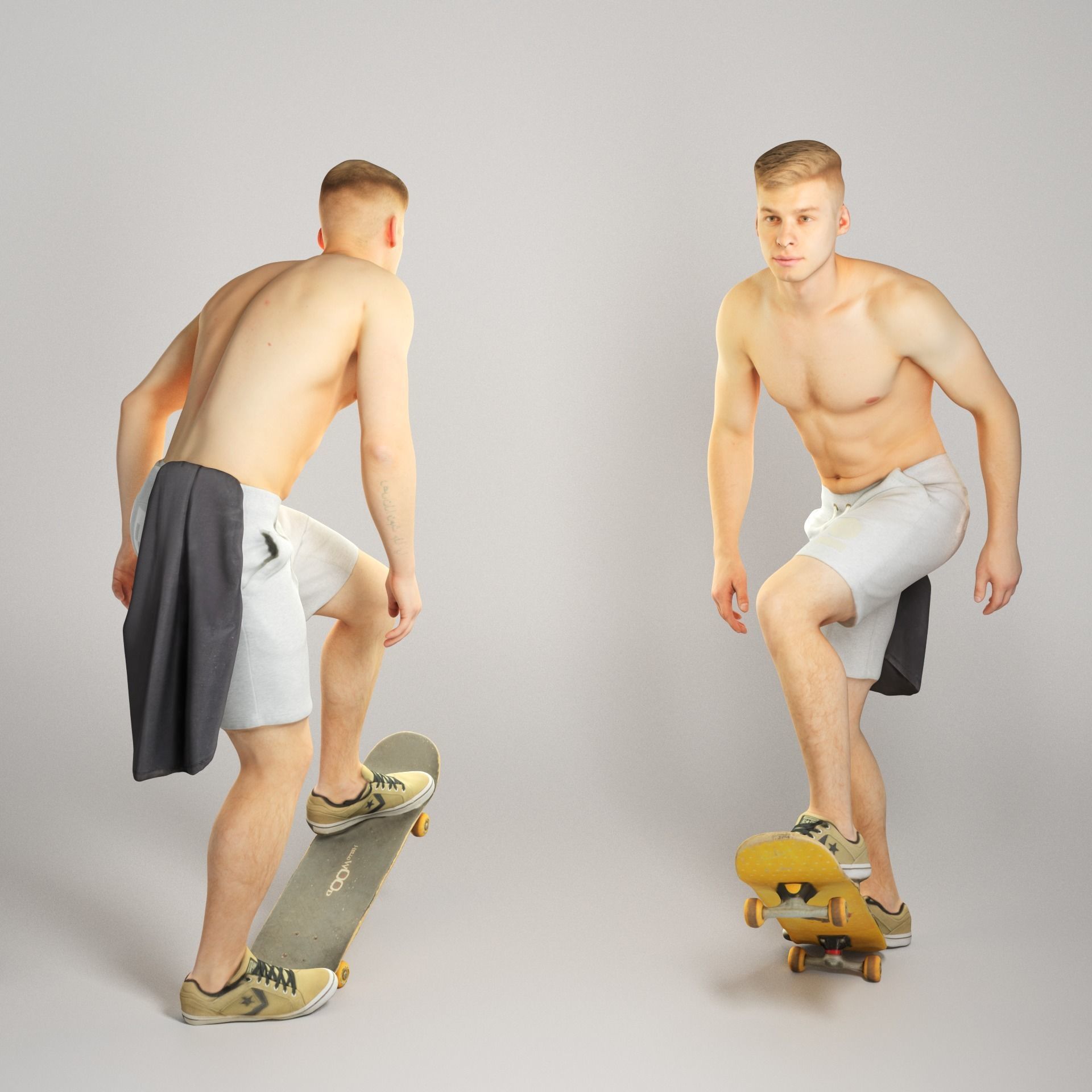 Shirtless man riding on a skateboard 191 Low-poly 3D model_1