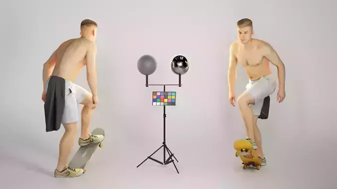 Shirtless man riding on a skateboard 191 Low-poly 3D model