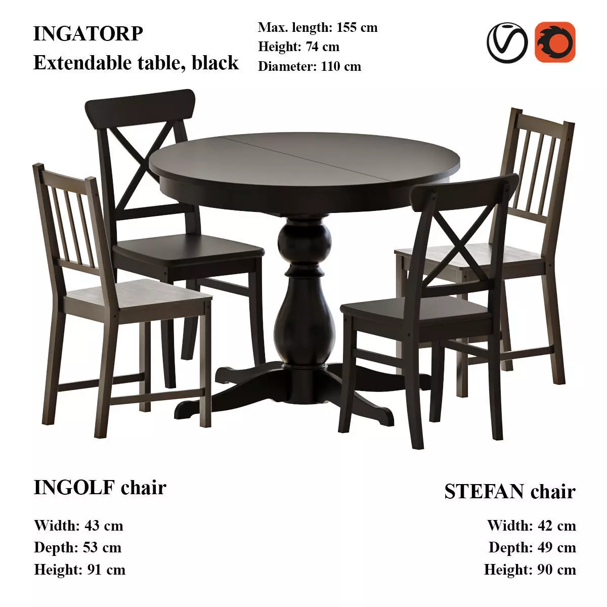 INGATORP Extendable table and chairs 3D model