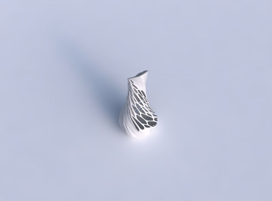 Vase twisted top bent hexagon 2 with organic lattice half solid 3D print model_1