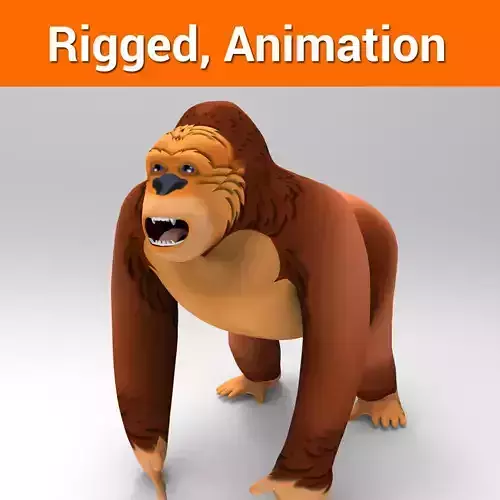 3D Cartoon Model Gorilla Animated and Rigged Low-poly 3D model
