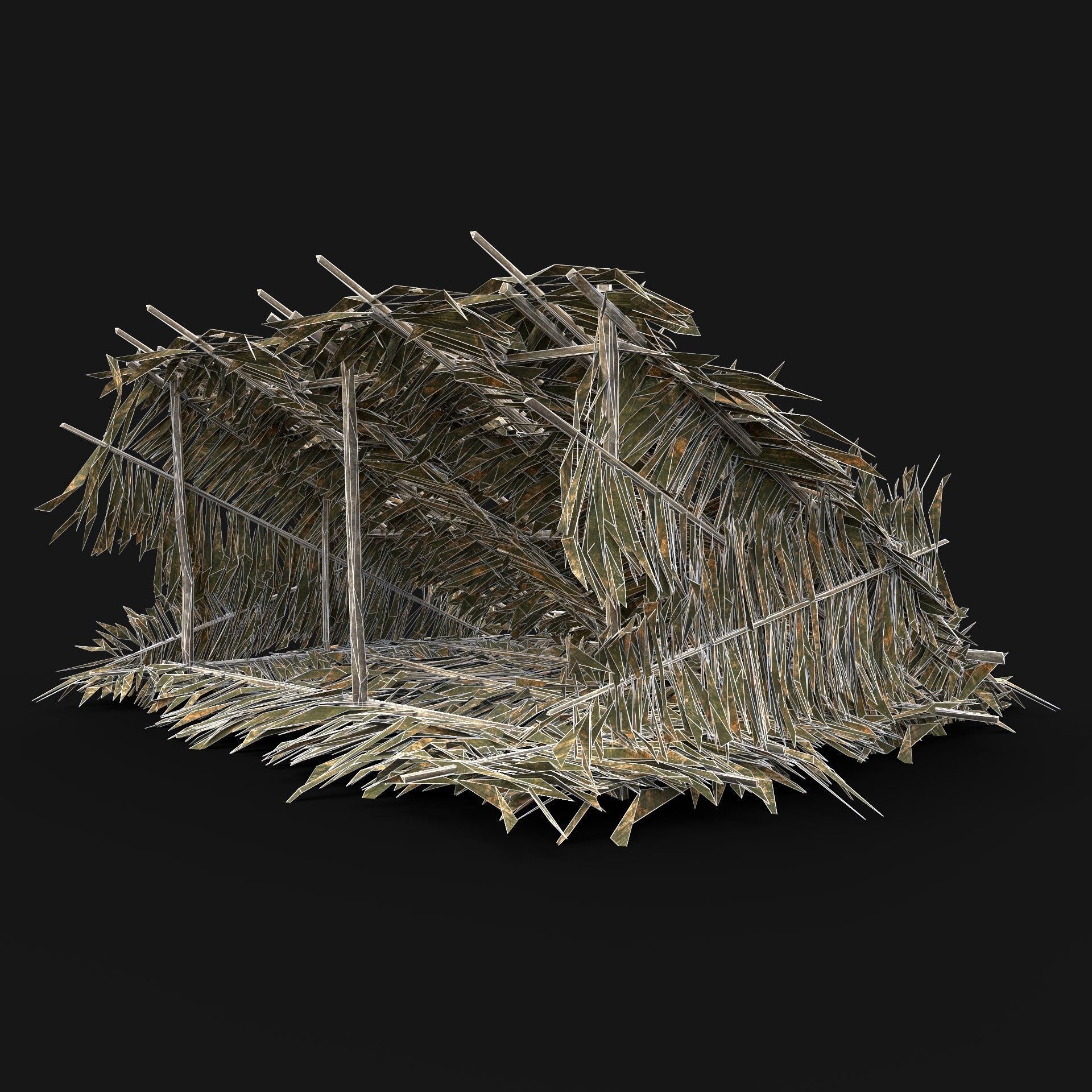 TRIBAL JUNGLE PRIMAL SHELTER HUT HOUSE LEAF TREE SURVIVAL AAA Low-poly 3D model_4