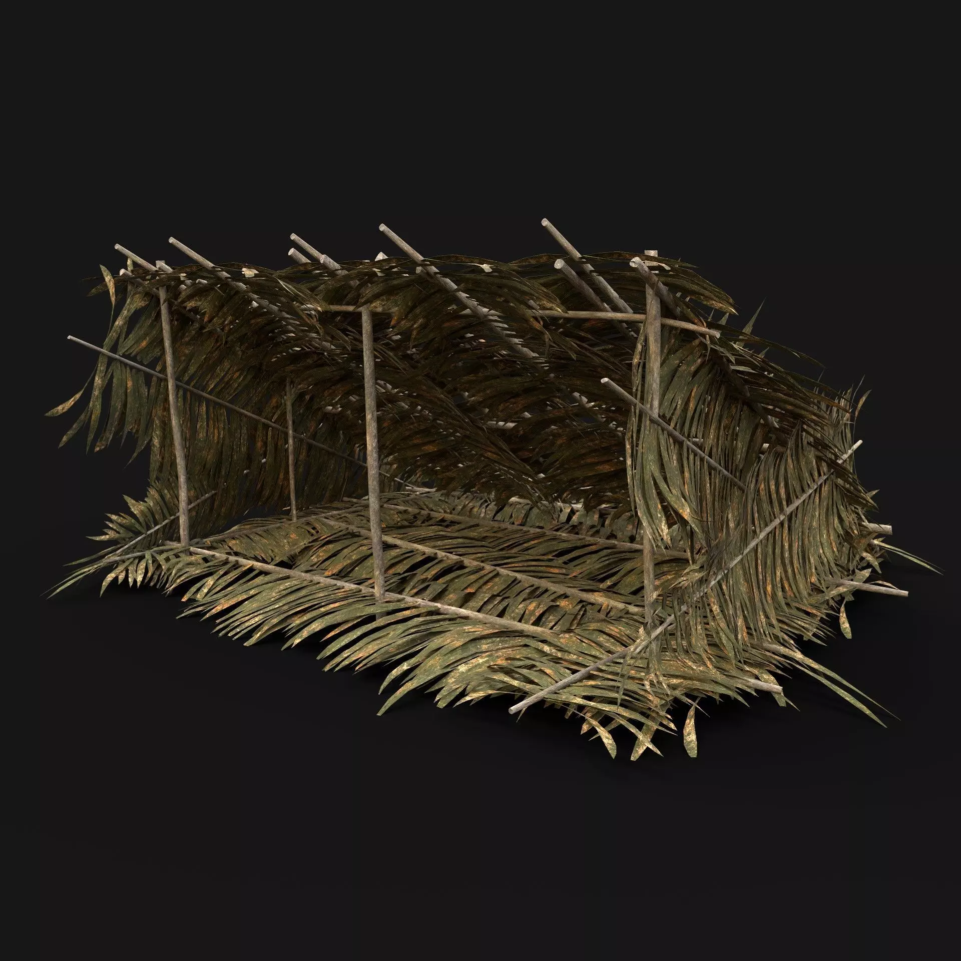 TRIBAL JUNGLE PRIMAL SHELTER HUT HOUSE LEAF TREE SURVIVAL AAA Low-poly 3D model_0