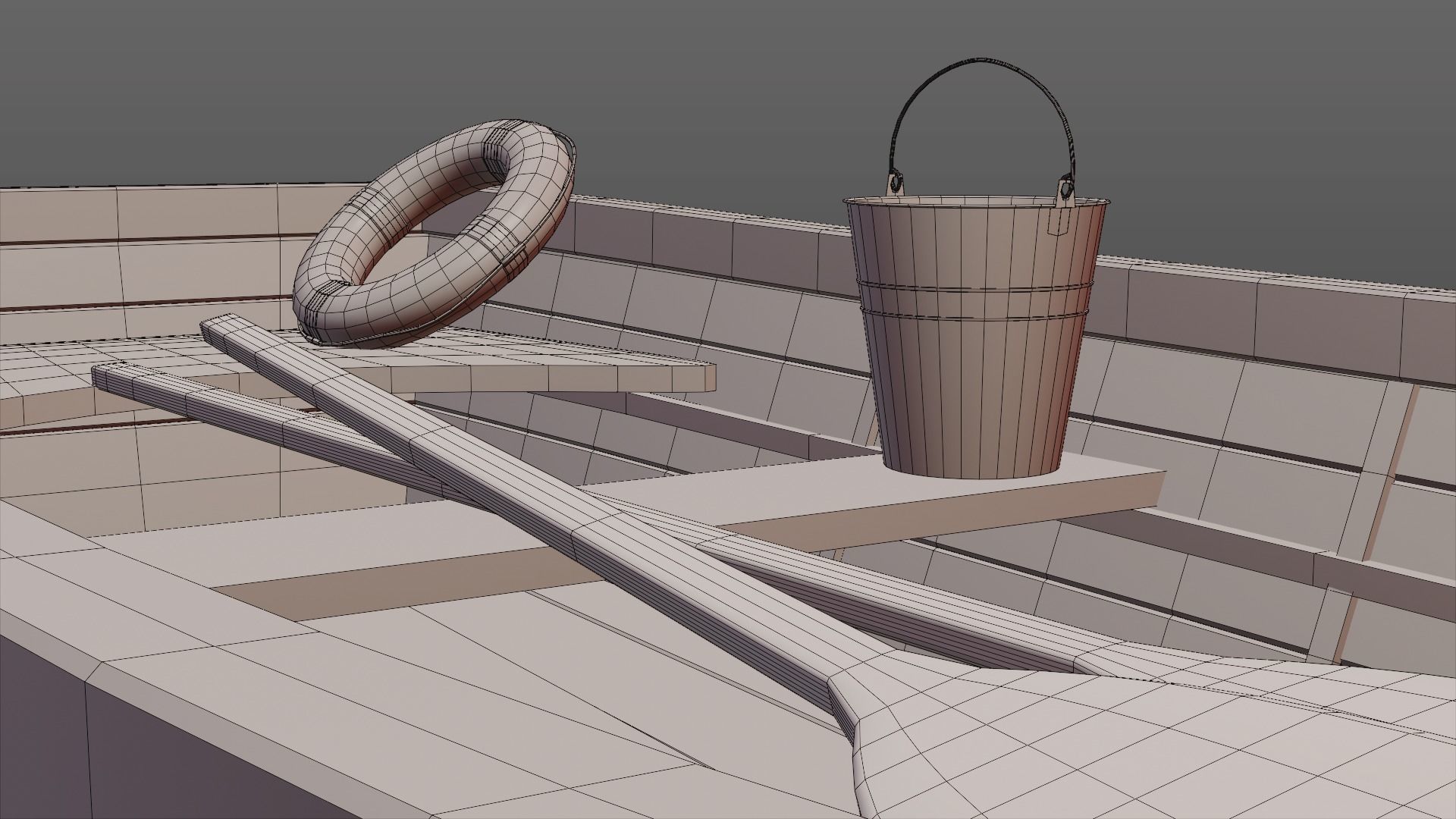 Wooden Boat Low-poly 3D model_17