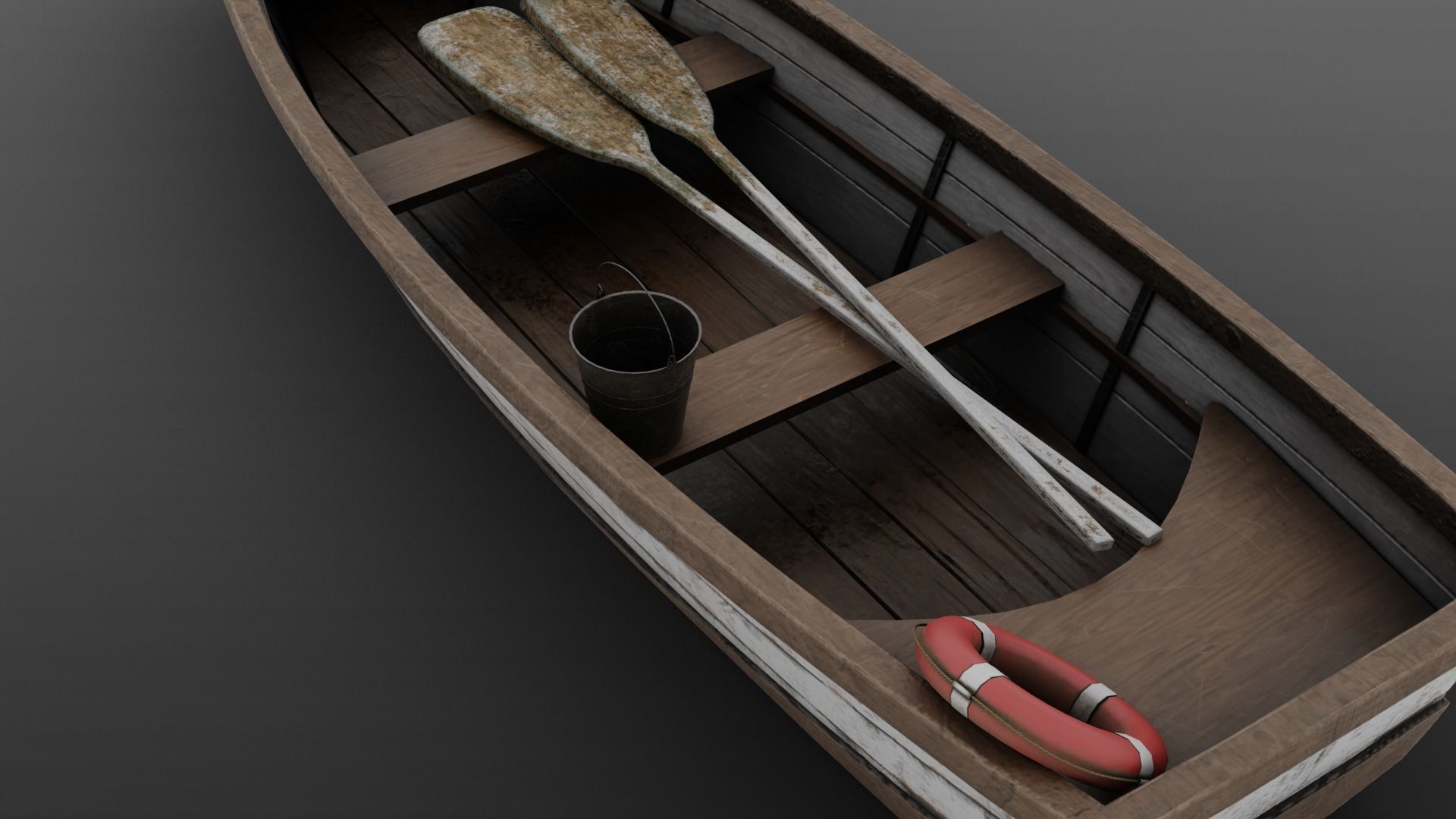 Wooden Boat Low-poly 3D model_9
