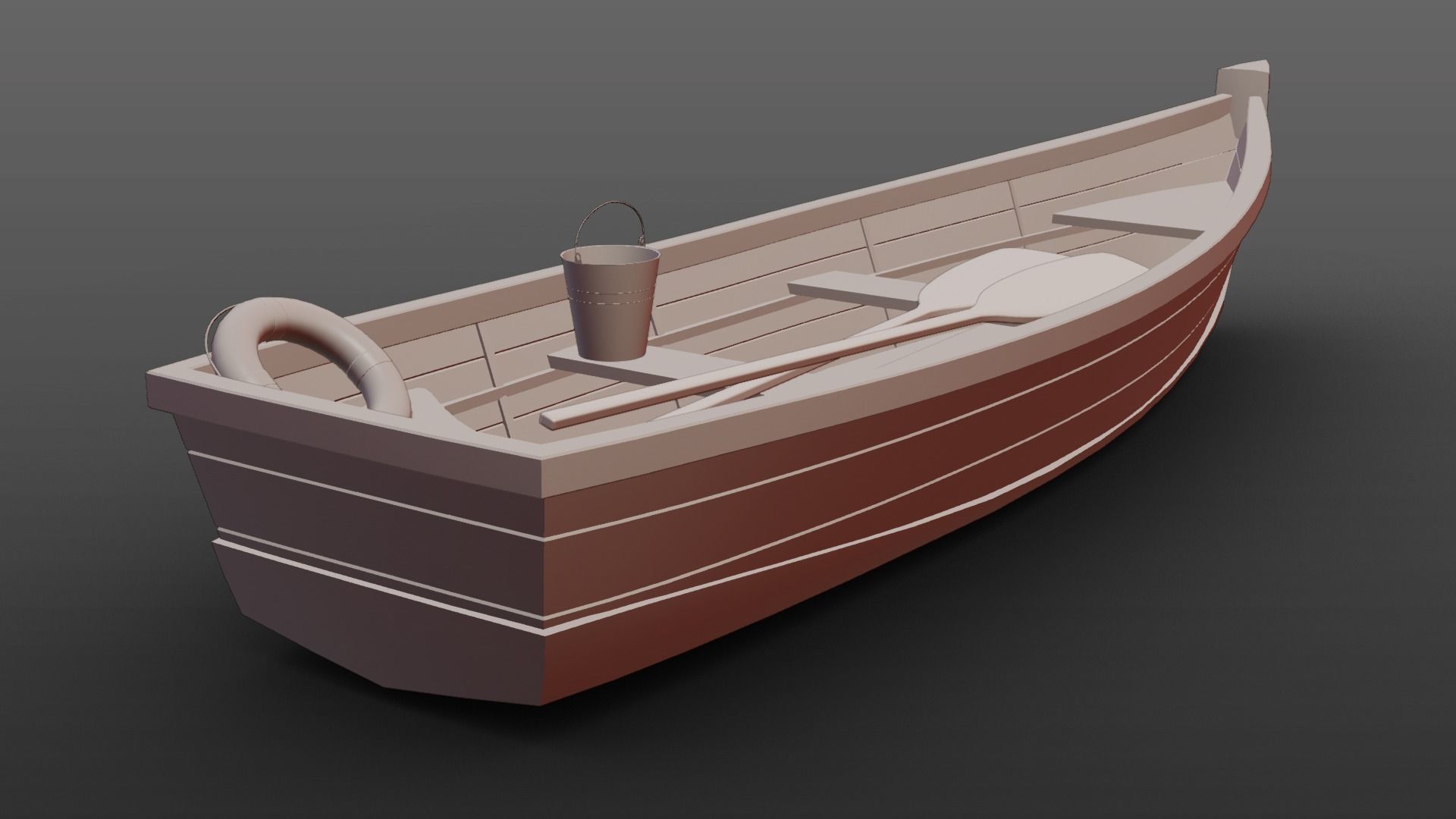 Wooden Boat Low-poly 3D model_7