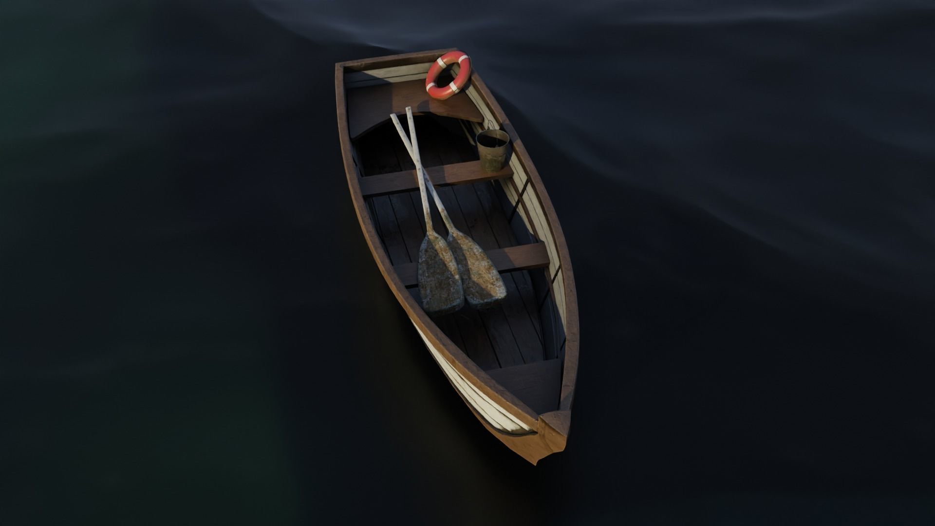 Wooden Boat Low-poly 3D model_2