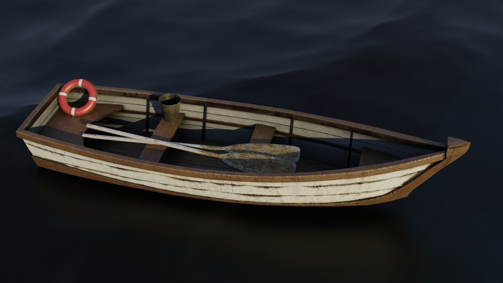 Wooden Boat Low-poly 3D model_1