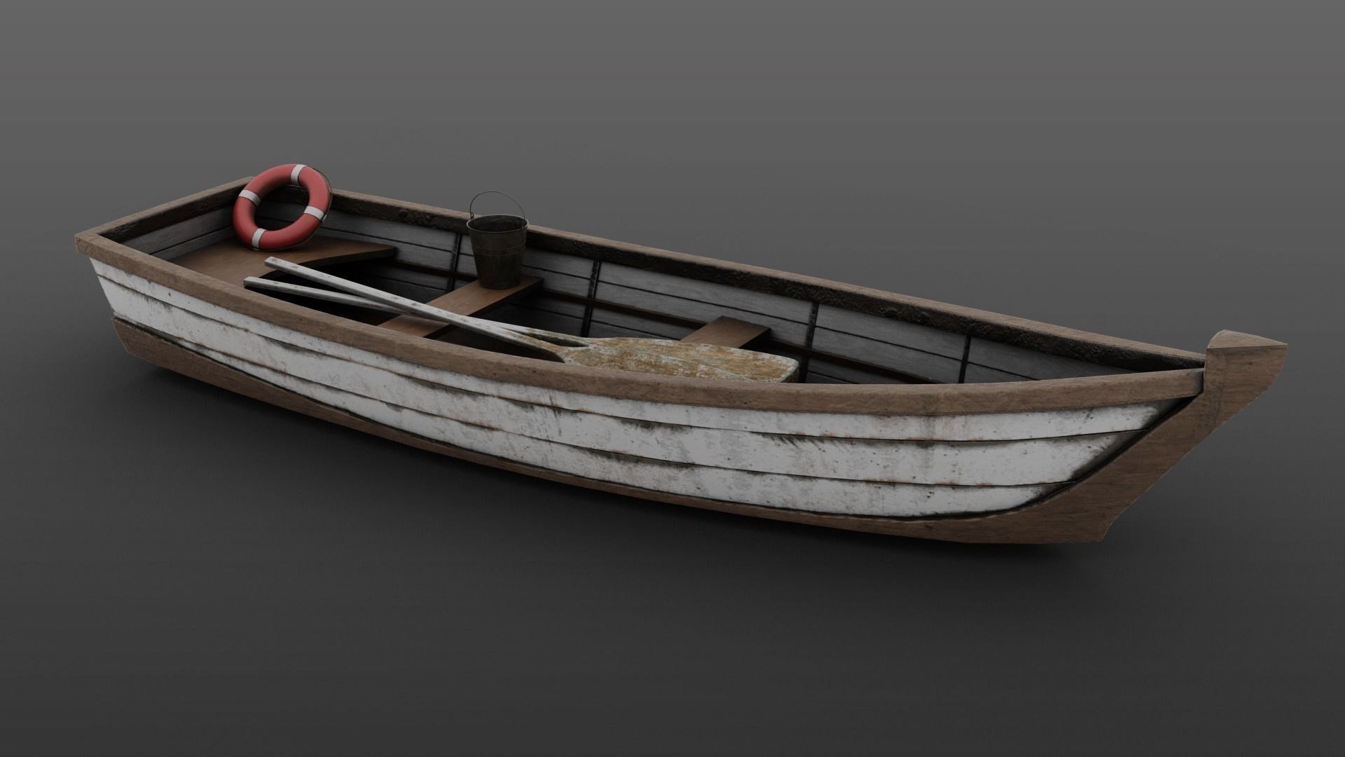 Wooden Boat Low-poly 3D model_3