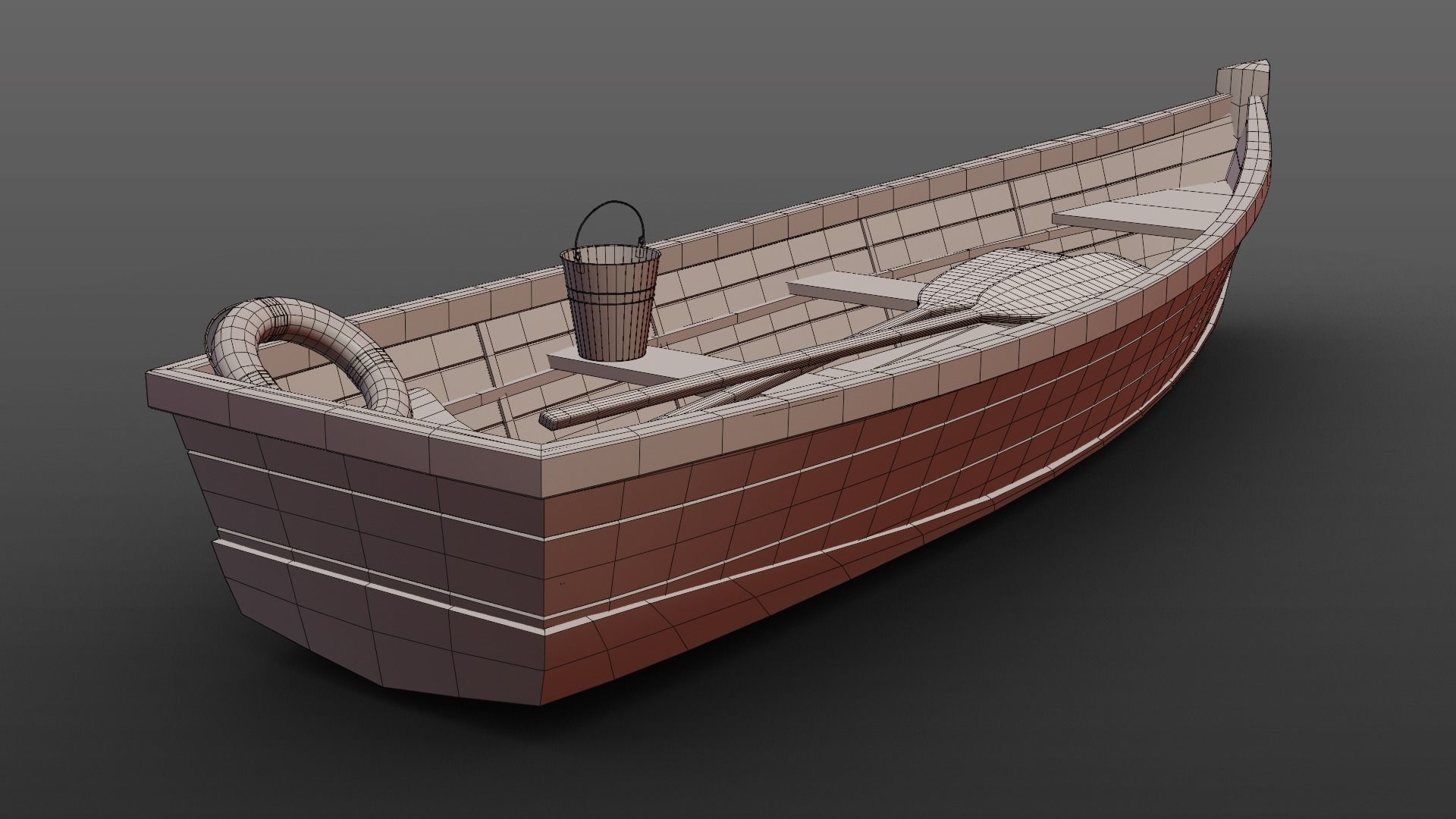 Wooden Boat Low-poly 3D model_8