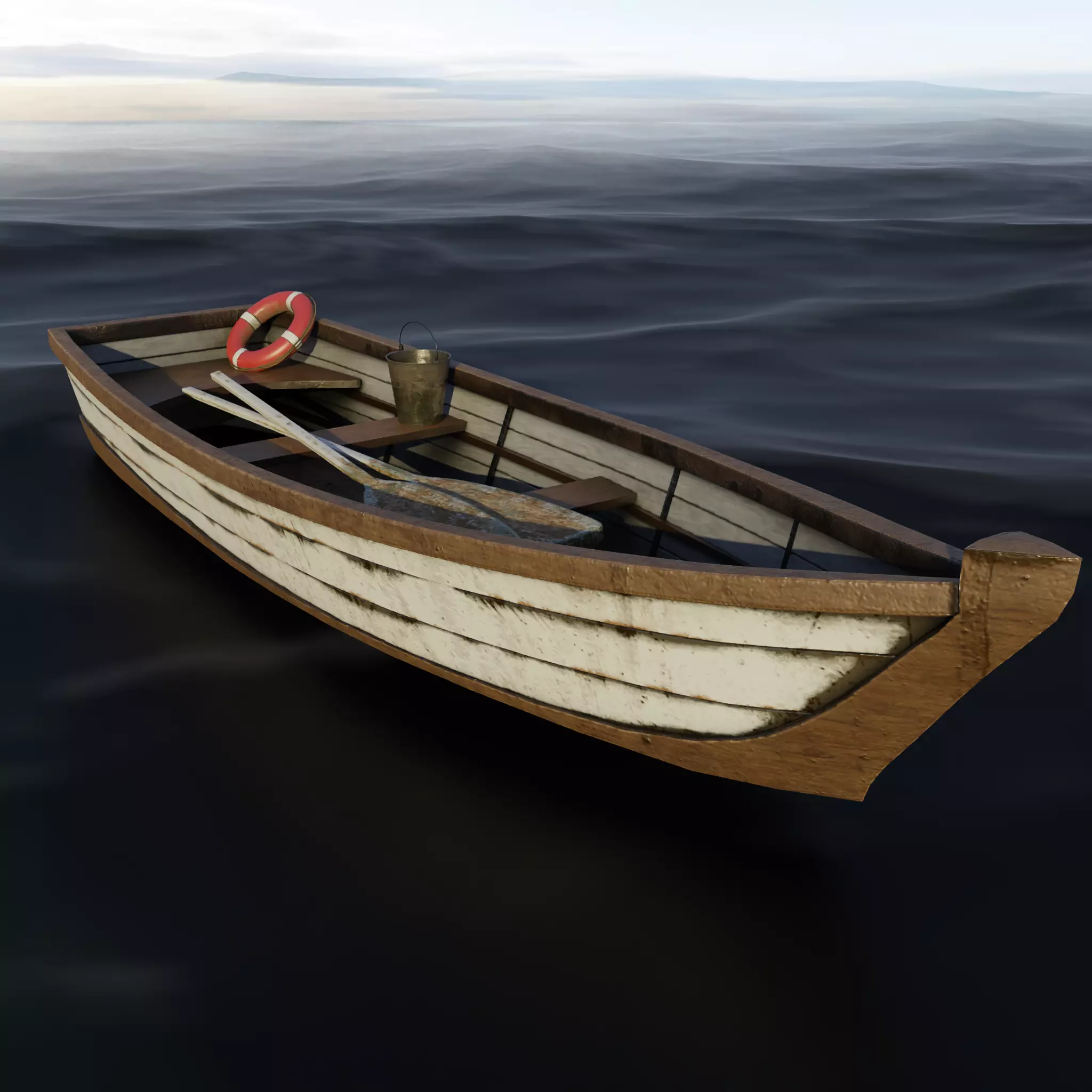 Wooden Boat Low-poly 3D model_0